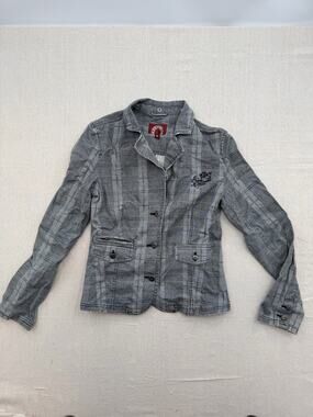 Sublevel  Graphic Gray Plaid Tailored Blazer